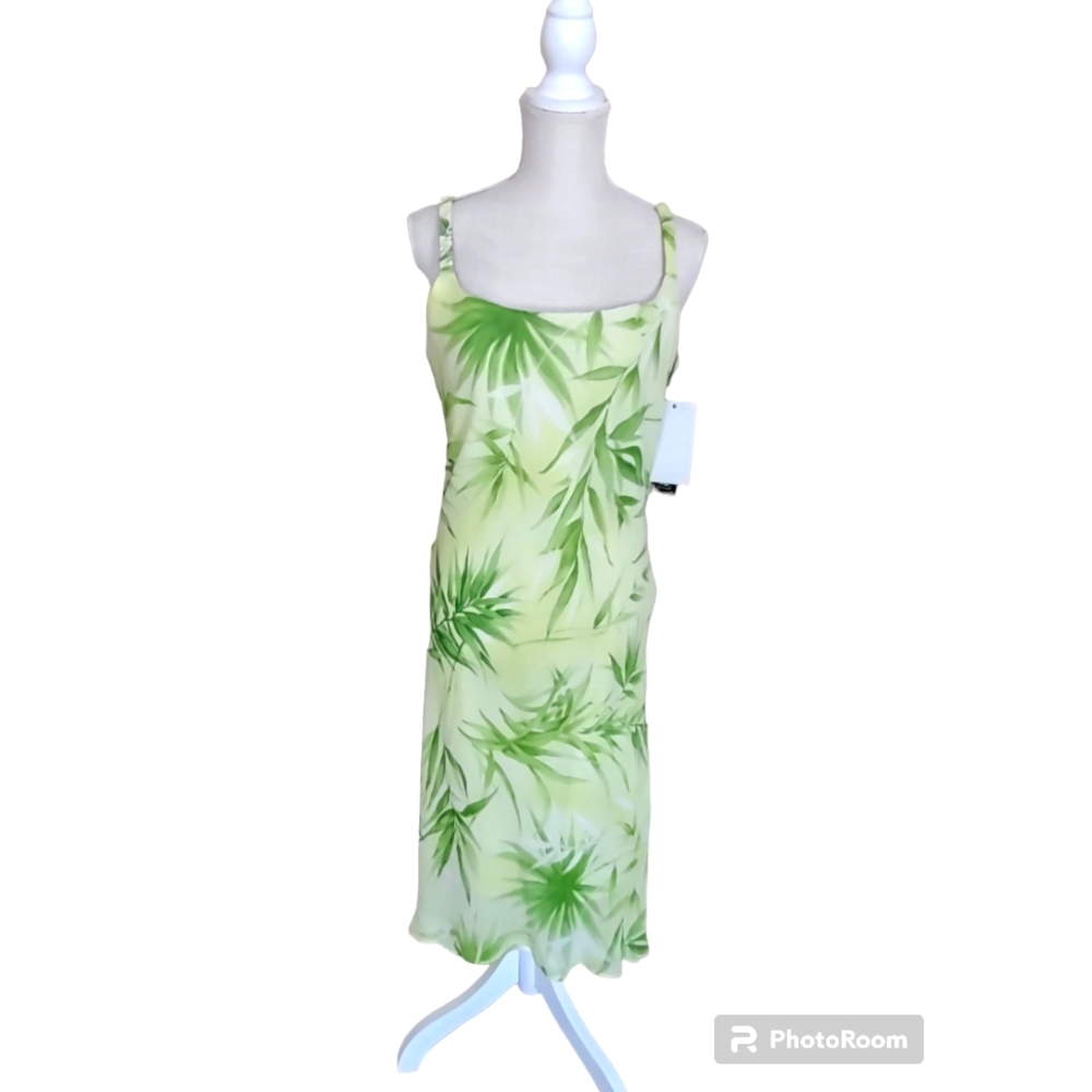 NWT Jessica Howard Vintage Y2K Green Leaf Print Midi Dress